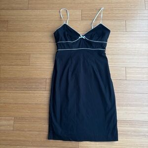 Express y2k vintage black babydoll dress with white trim and bow detail